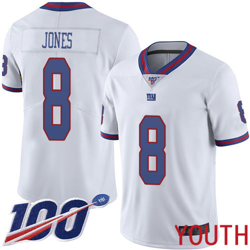 Youth New York Giants 8 Daniel Jones Limited White Rush Vapor Untouchable 100th Season Football NFL Jersey